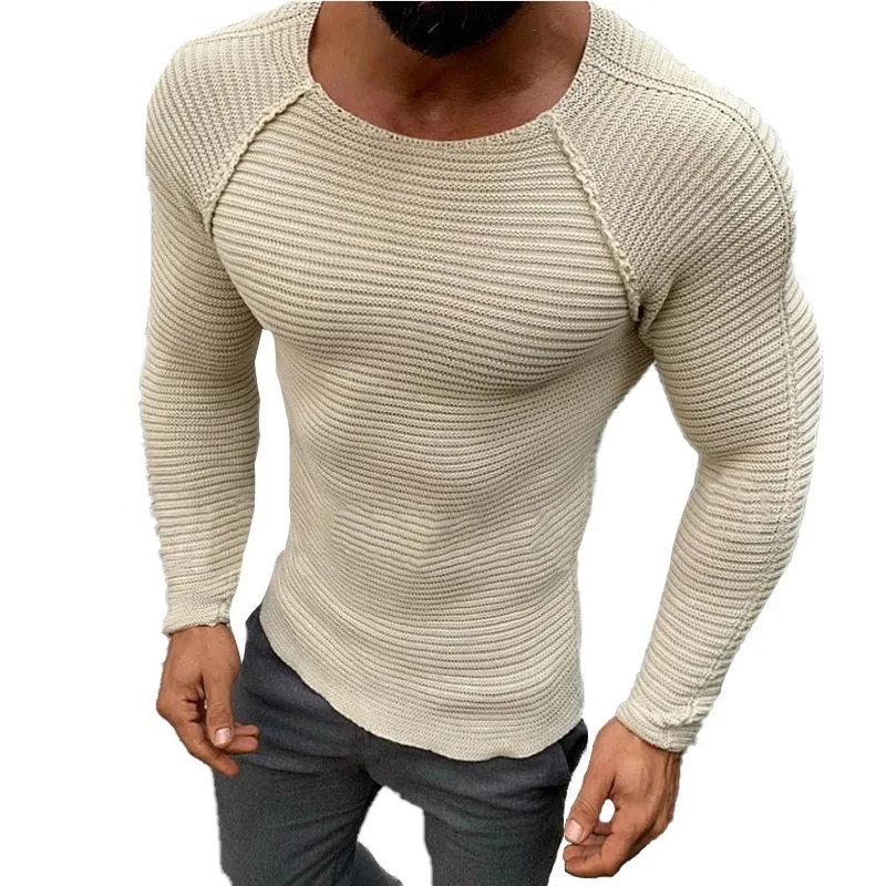 British Style Men's Casual Round Neck Sweater Black / Khaki Autumn and Winter New Men Long-sleeved Pullover