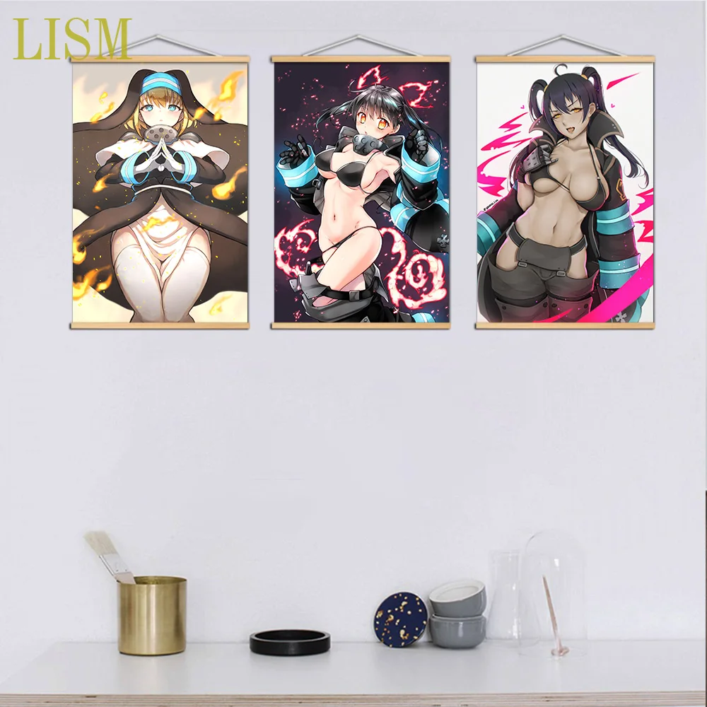 Энен но Шоуботай, Огненная бригада: Котацу Тамаки, Принцесса Хибана, Озе Маки, Аниме-манга настенный постер из массива дерева на подвеске