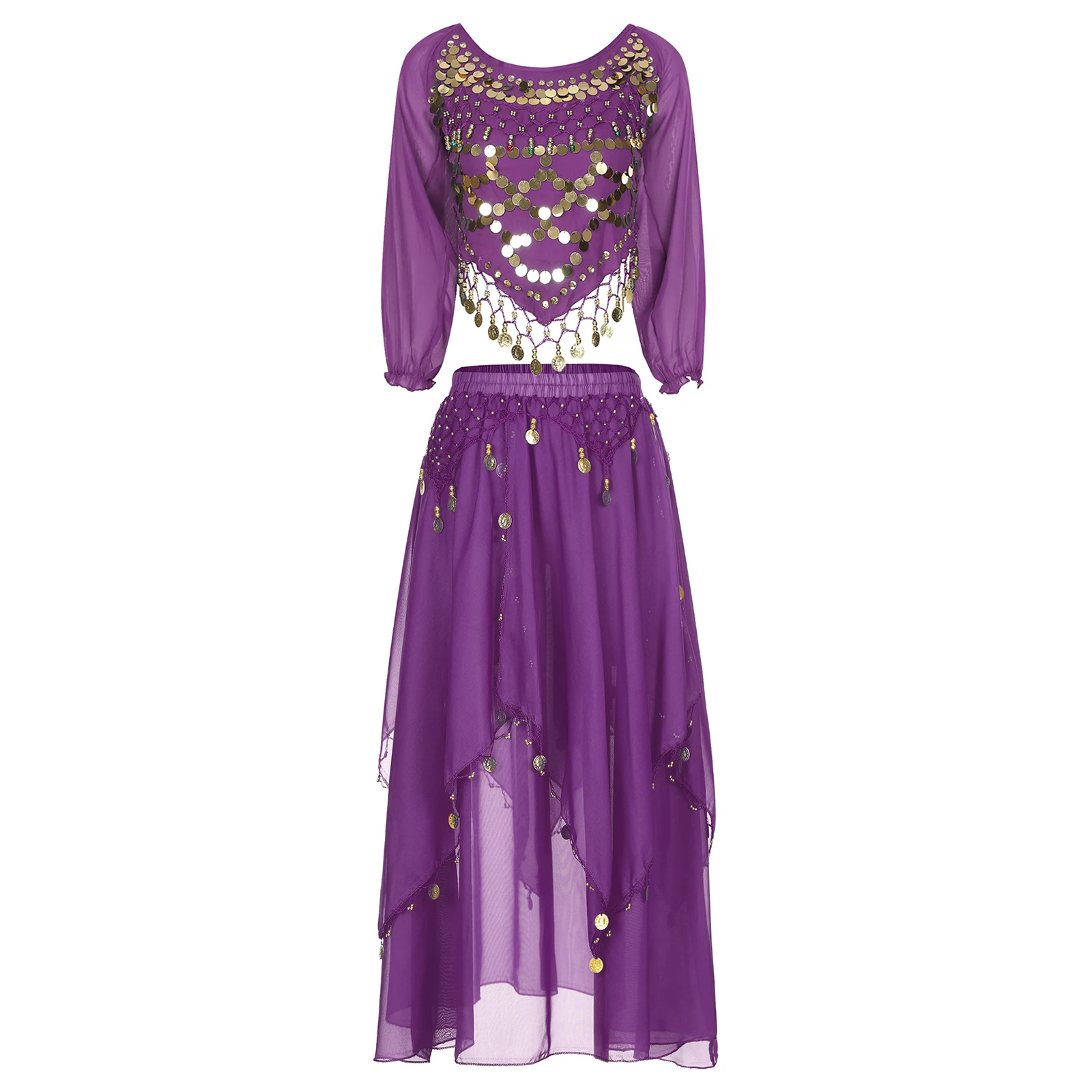 Женский костюм для танца живота шифоновый укороченный топ на шнуровке с длинным