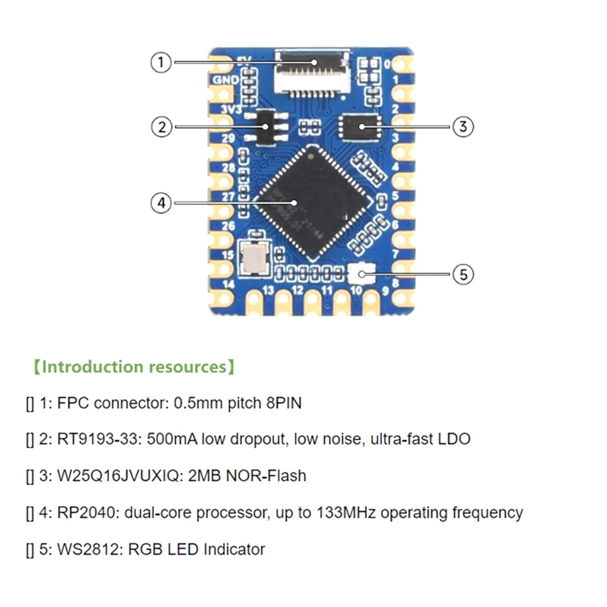 Для Raspberry Pi Pico RP2040-Tiny плата разработки на плате с USB-портом RP2040