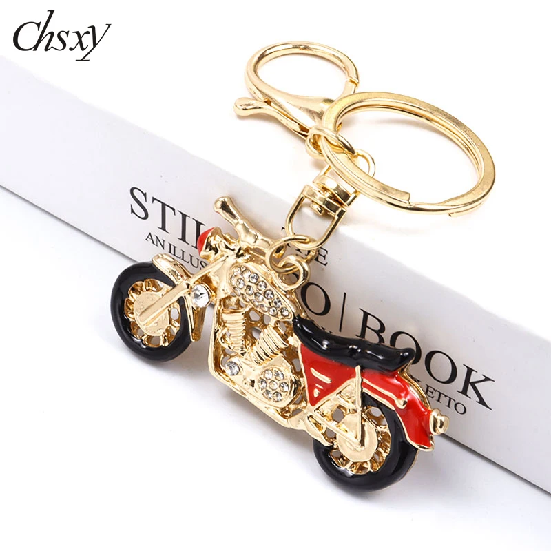 

Fashion Men Cool Motorcycle Pendant Keychain Rhinestone Crystal Alloy Enamel Key Chains HandBag Keyring Jewelry Gift Accessories