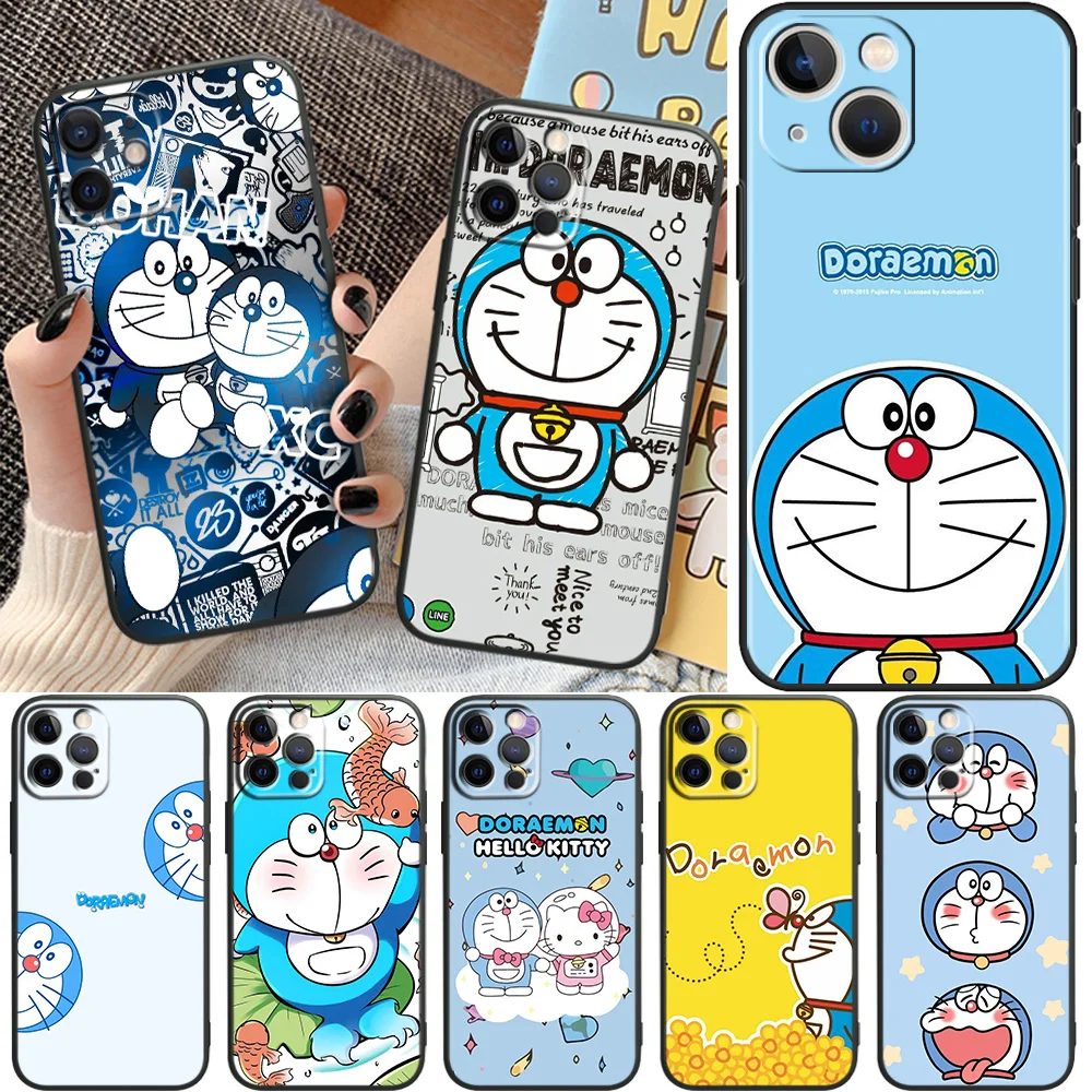 

Cute Anime Art Doraemon For Apple iPhone11 12 13 Pro Mini X XR XS Max 7 8 Plus Black Matte Drop Resistant Silicone Phone Case