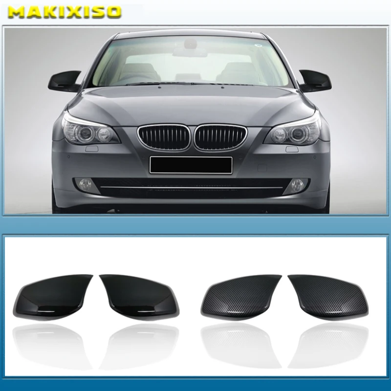 Glossy Black Door Side Mirror Cover Caps For-BMW E60 E61 E63 E64 5/6 Series 2003-2010