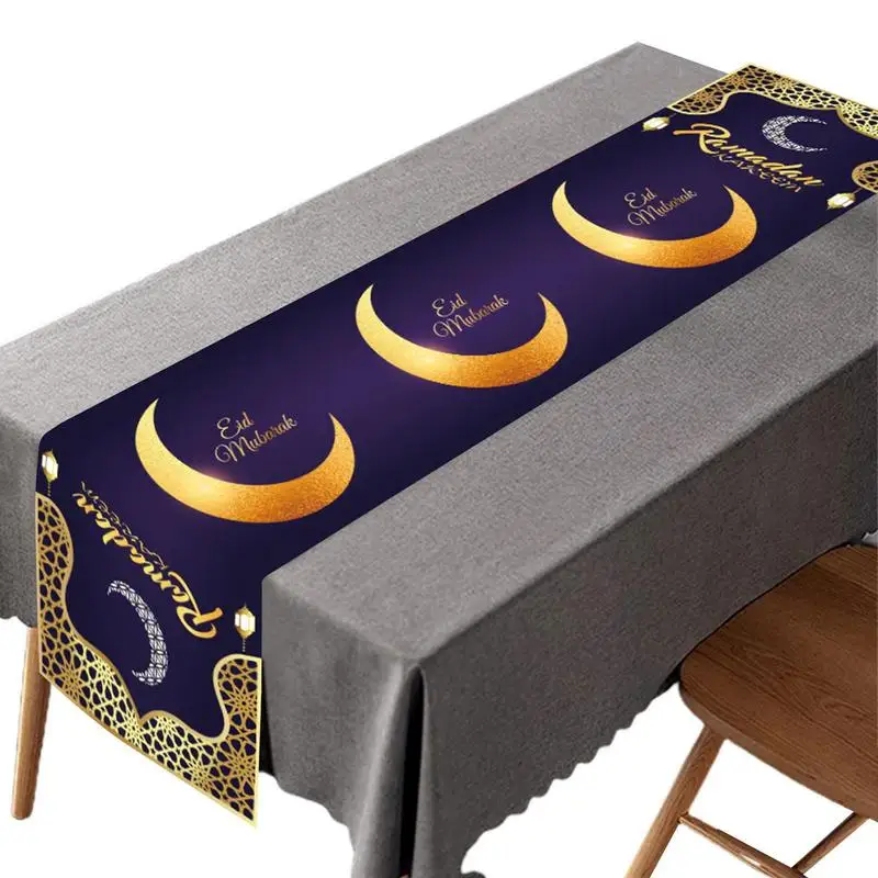 

Eid Tablecloth Eid Al-Fitr Purple Gold Moon Table Cloth 71x14 EID Table Cover For Islamic Home Decor Tablecloths