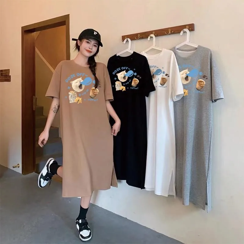 Детское и милое женское летнее осеннее платье с короткими рукавами кофейным