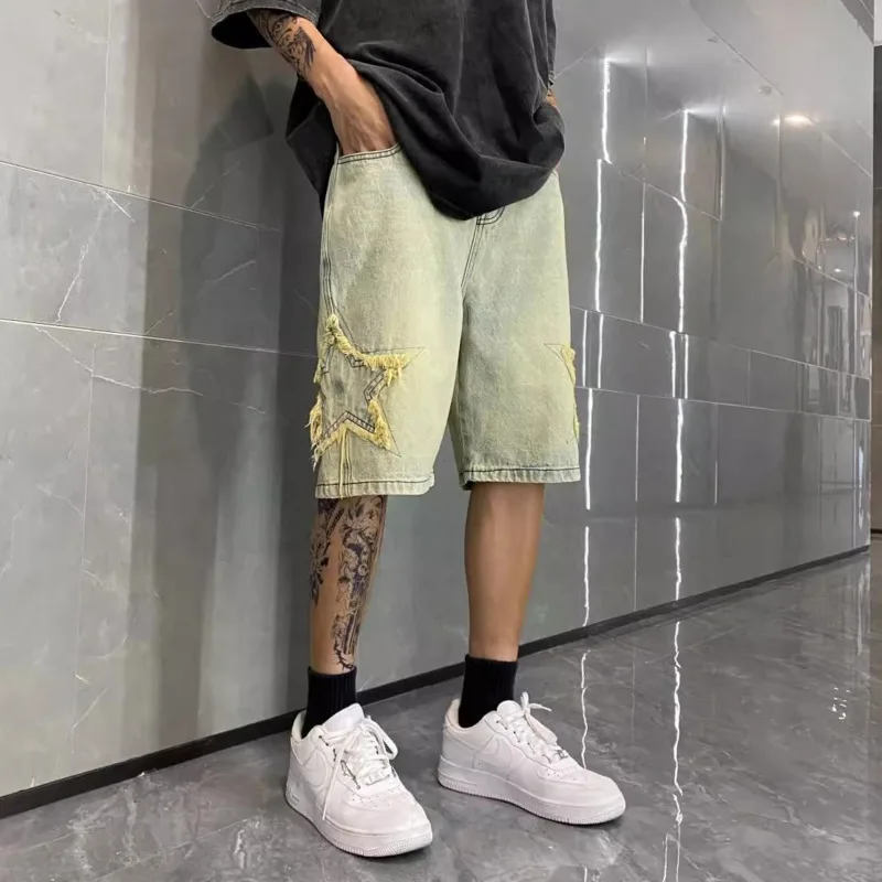 Хип-поп Y2k Star Мешковатые джинсы Мужская одежда Джинсовые шорты Повседневная