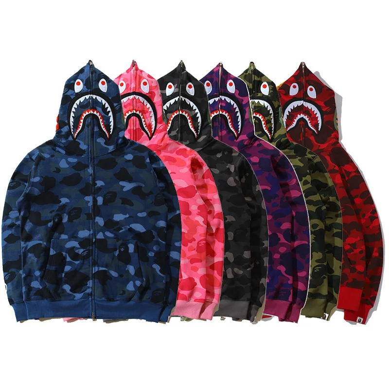 

Casual Hooded Fleece Hoodies Winter Mode Camouflage Koppels Dragen Hooded Boys Vest Bapes Shark Jas Streetwear Jas Mannen Kids