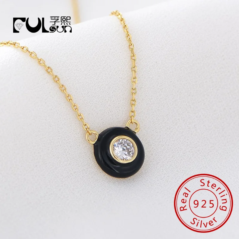 

s925 silver jewelry Oil Drop round Pendant Necklace INS trendy Fashion Simple Enamel Coin chain rhodium gold plated necklace
