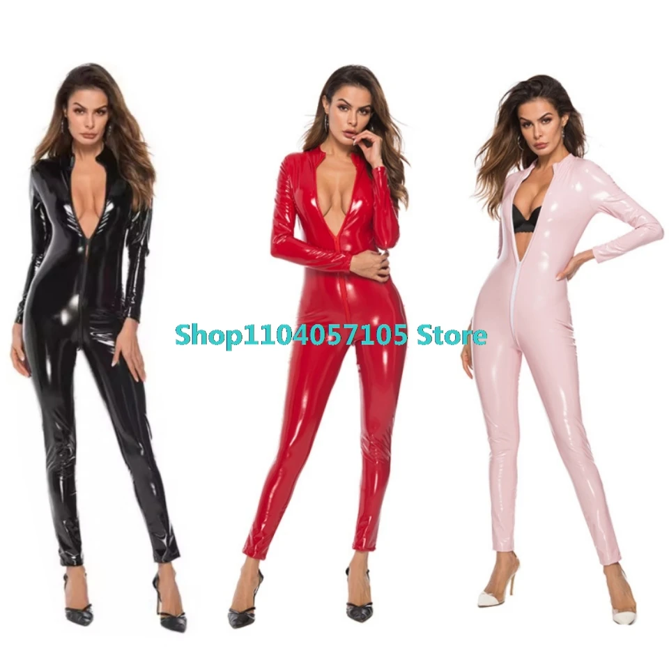 Аниме костюм зентай боди комбинезон Voor Dame Met Lange Mouwen сексуальный Zwart Glanzend латекс