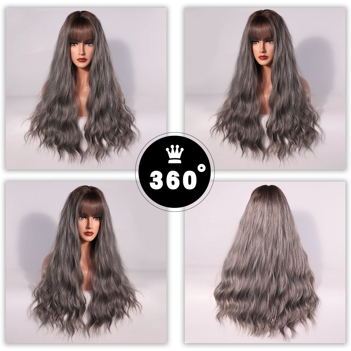 Cosplay Wigs Silver Gray Pink Wig for Women Natural Long Wavy Hair With Bangs For Women Girl Heat Resistant Fiber Halloween