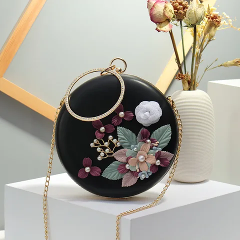Элегантный вечерний кошелек для вечеринки, Женская круглая сумка с цветочным рисунком, клатчи, цепи, сумочки, коробка для макияжа