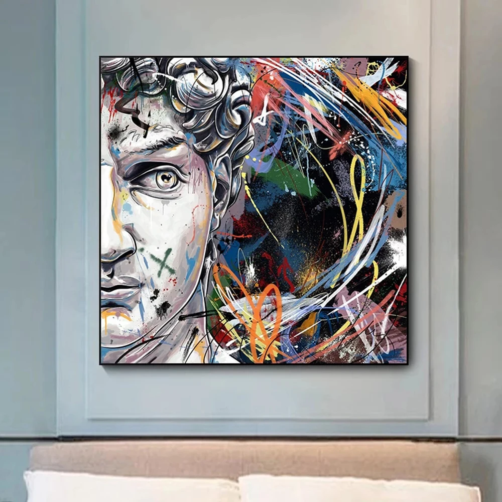 

Современная Абстрактная граффити, Художественная Скульптура Давида, холст, живопись, рисунок, Настенная картина для декора гостиной