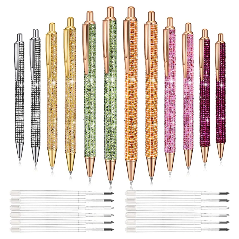 

24 Cute Women's Pen Set Metal Glitter Pen With Replacement Refill Writing Glitter Pen Retractable Pen 1Mm Gift Supplies