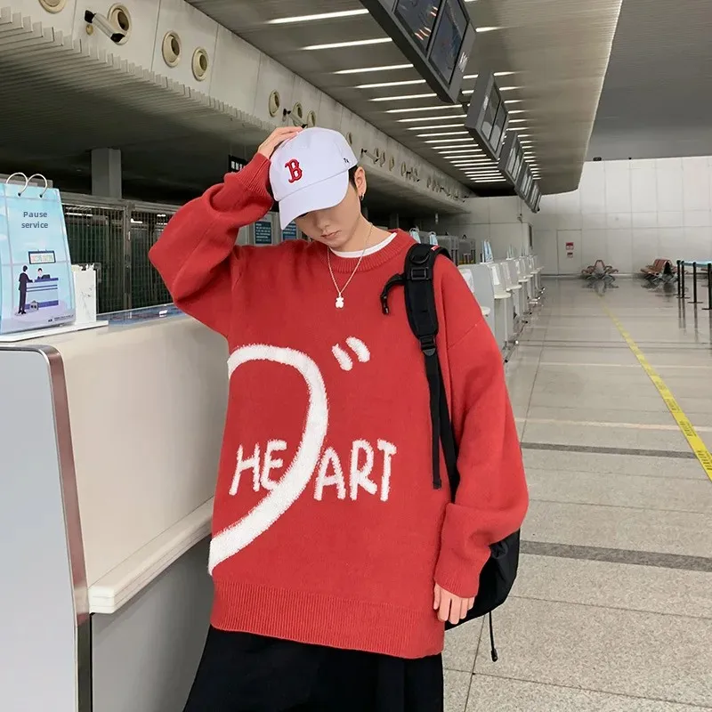 Осень-зима свободный теплый вязаный свитер мужская повседневная уличная верхняя