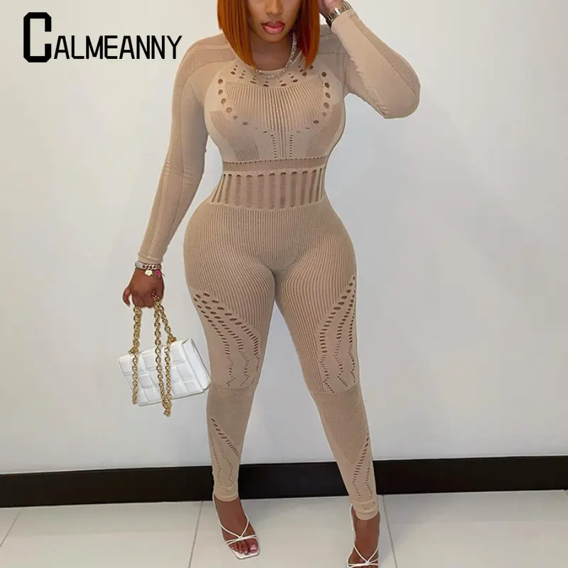 

2023 Autumn New Style Personality Go Well With Everything Casual Slim Perspective Women's Jumpsuits Long Sleeve Streetwear