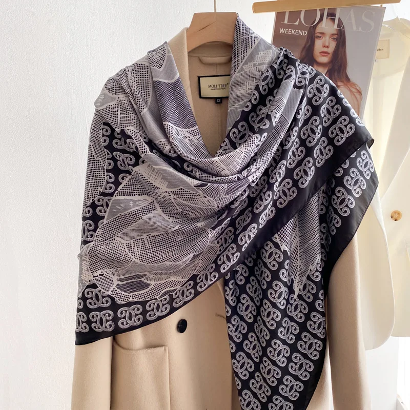 

140*140cm Luxury new design silk Scarf Foulard Bandana Big squares Shawl Wrap Lady Hijab muffler women female wholesale