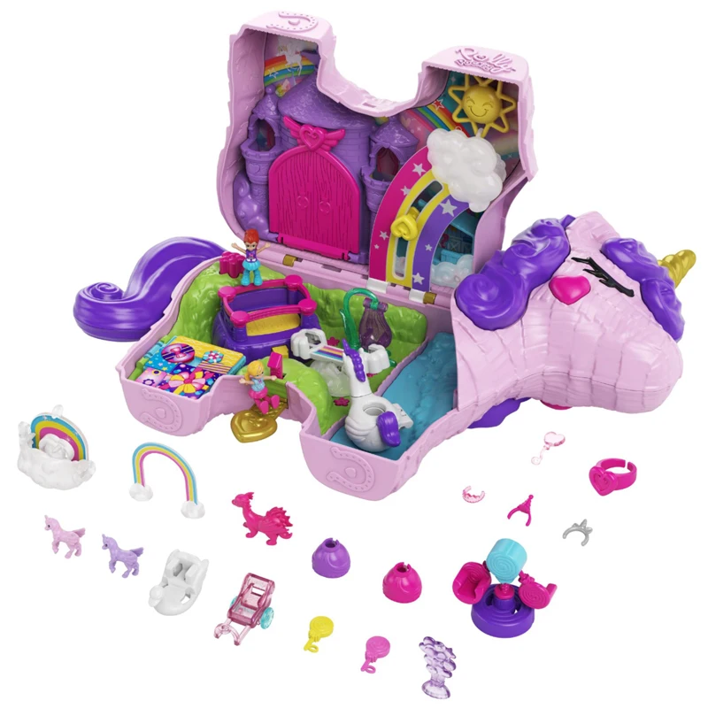 

Polly Pocket Unicorn Party Large Compact Playset With 25+ Surprises Discover & Fun Princess Party Blind Box Toy Girls Gift GKL24