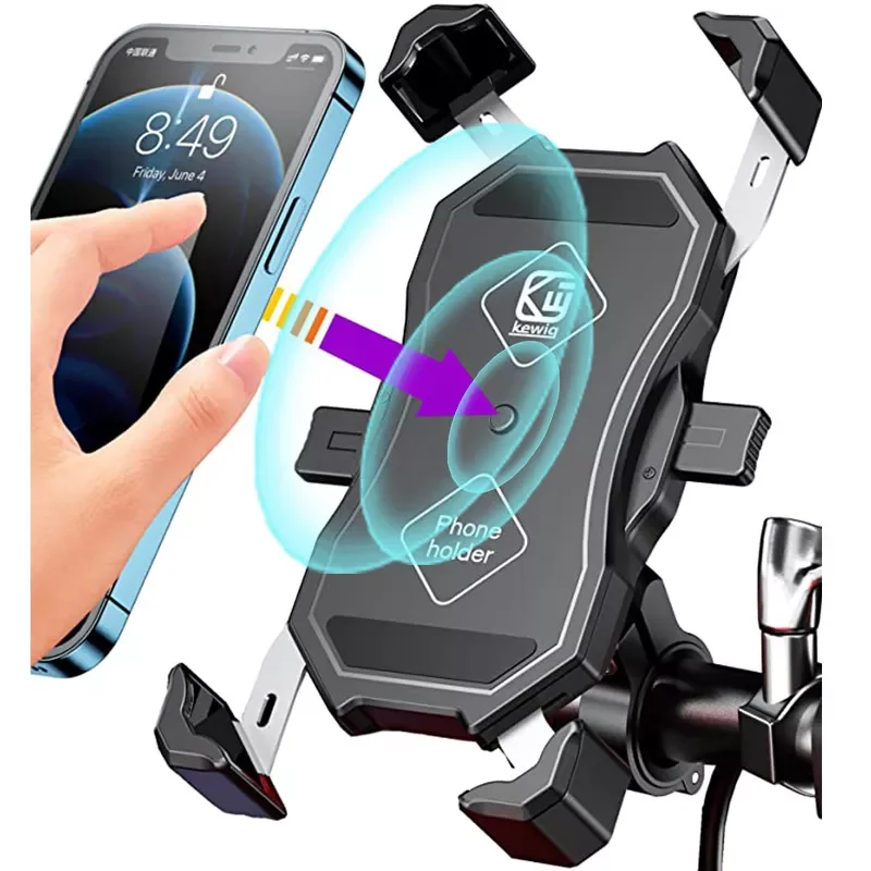 

Motorcycle Phone Holder 15W Wireless Smart Charger QC3.0 Wire Charing 2 in 1 Semiautomatic Stand 360 Degree Rotation Bracket