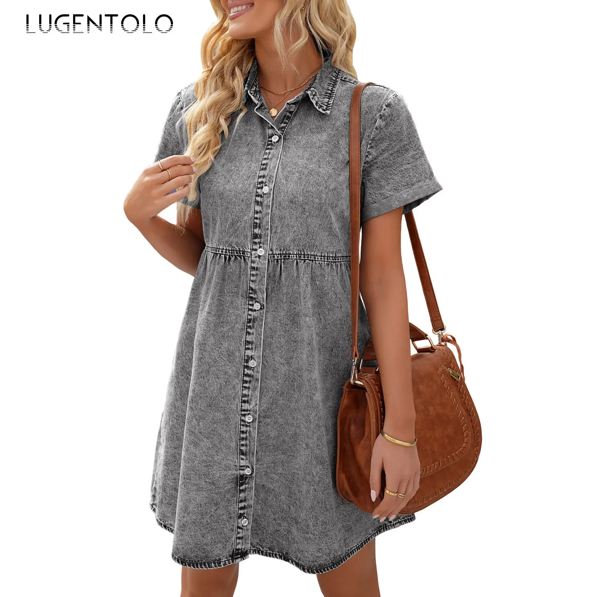 Джинсовое платье для женщин Повседневная Уличная однобортная Милая миди-юбка с