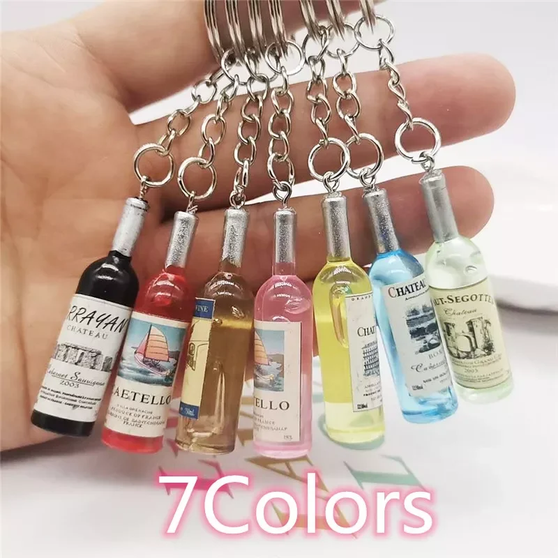 

Novelty Fashion Resin Beer Wine Bottle Keychain Wedding Party Jewelry Gift Colorful Car Pendant Accessions for Women Men