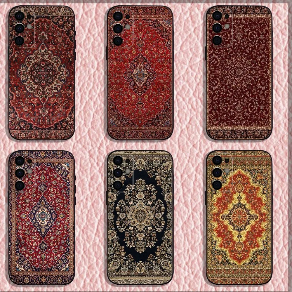 Persian Carpet Floral Pattern Phone Case For Samsung S24 S21 S22 S23 S30 Ultra S20 Plus Fe Lite Note 10 9 5G Black Soft Shell