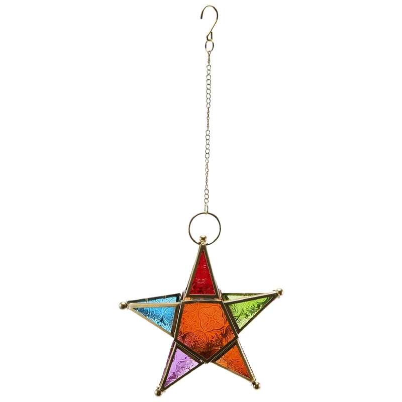 

Multicolour Glass Star Votive Tea Light Candle Holder Hanging Lighting Lantern Wedding Birthday Party Home Garden Decor