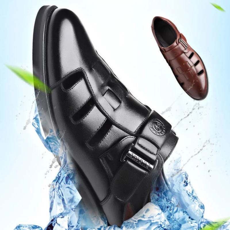 XIHAHA/летние мужские повседневные кожаные сандалии обувь из полой кожи дышащая