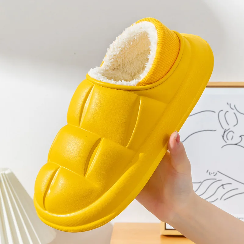 

2022 Winter Shoes Women Plush Home Slippers EVA Waterproof Non-slip Indoor Slippers Female Couple House Cotton Shoes Plus Size