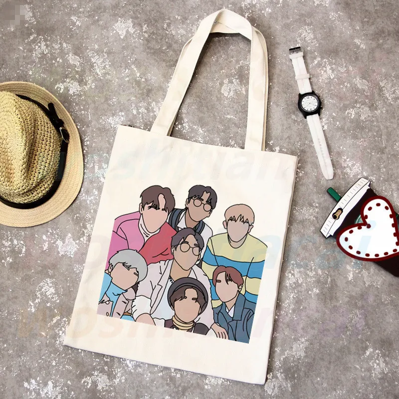 

Monsta X Korean Graphic Kpop Shopping Bag Grocery Shopper Jute Bag Shopping Tote Bag Shoping Reusable Bolsa Compra Sacolas