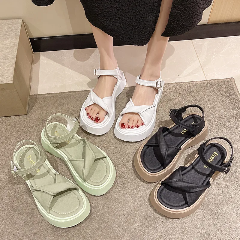 

2022 Sandals Muffins shoe Clear Heels Female Shoe Med Clogs Wedge New Flat Thick Fashion Girls Comfort Gladiator Medium Platform