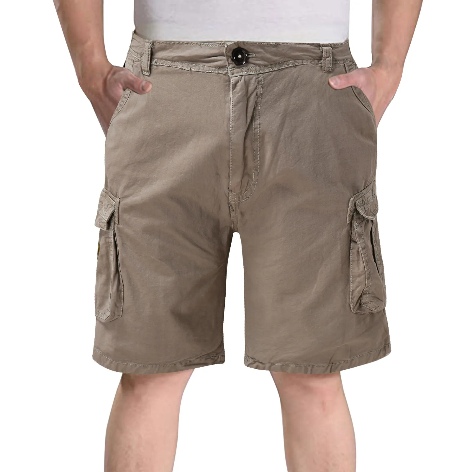 

2022 Summer Mens Cargo Shorts Men Solid Color Casual Straight Shorts Button Pocket Cargo Pants Men's Loose Work Short Pants