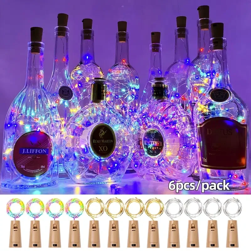 

HMTX 6Pack 20 LEDs Wine Bottle Lights With Cork, 6.6ft Silver Wire Cork Lights Battery Operated Fairy Mini String Lights For Liq