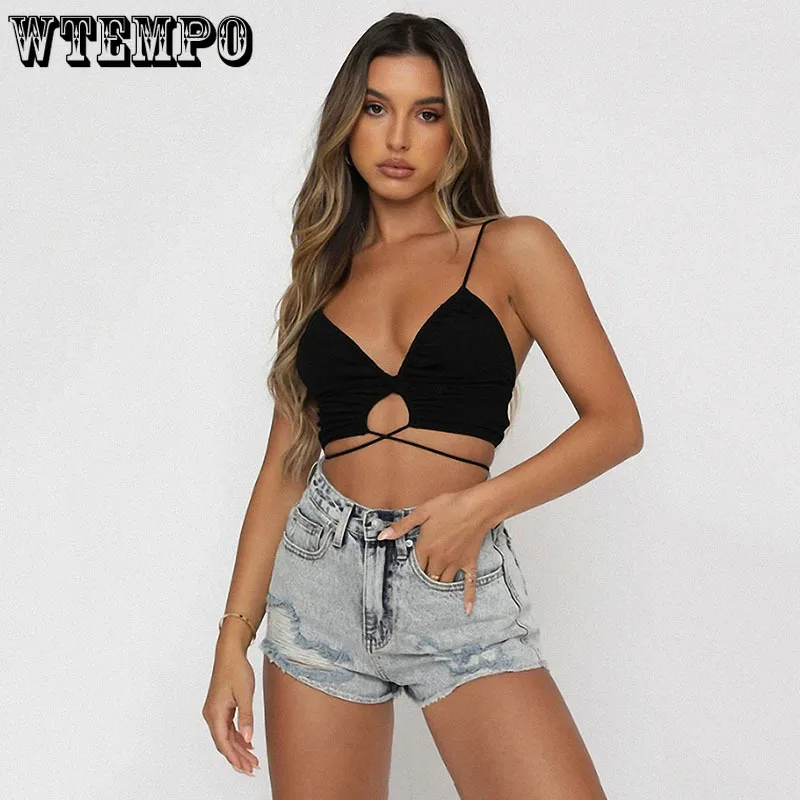 Backless Knit Milk Silk Camis Tie-Up Adjustable Tank Top Women's Cropped Top Strapless Backless Tops Fashion Wholesale