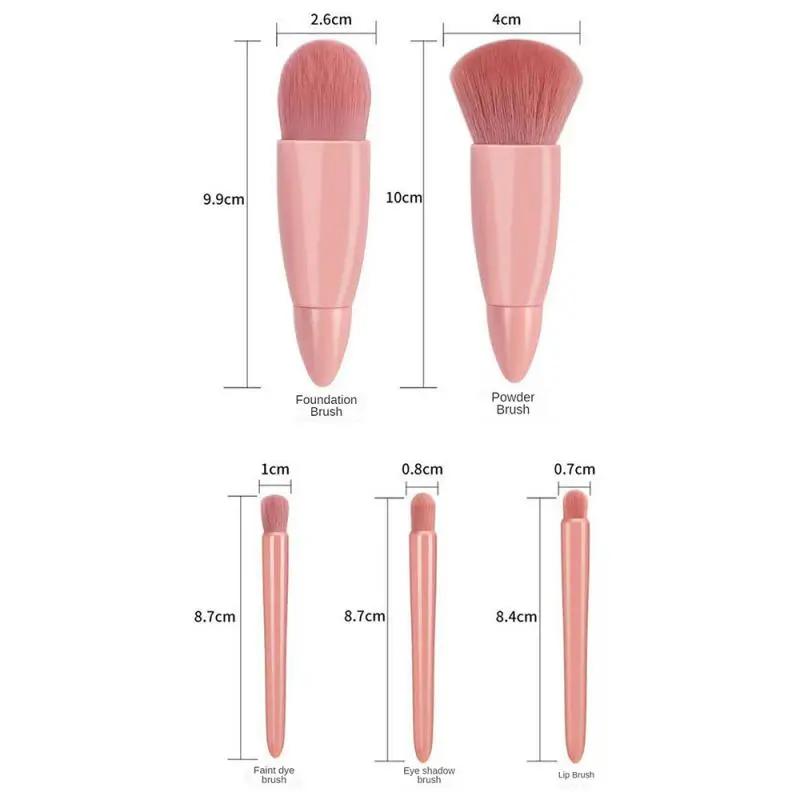 5 шт. Косметическая кисть портативная Кисть для макияжа путешествий с зеркалом в