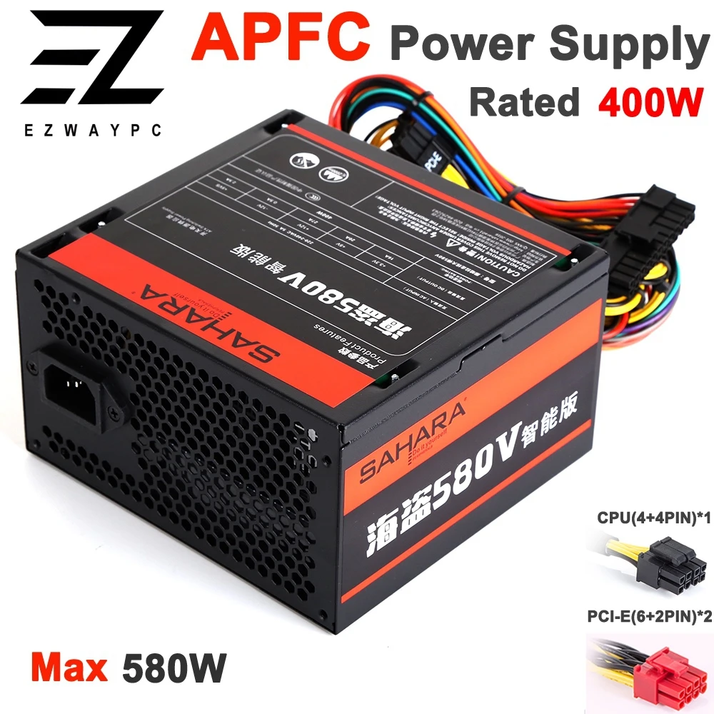 

SAHARA PC Power Supply For ATX Gaming Computer Server PSU Max 550W Rated 400W Supply Mining PC Source Bitcoin Gamer