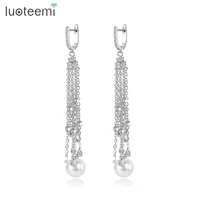 luoteemi crystal shell pearl long tassel earrings brincos grandes silver color trendy jewelry for women statement jewelry