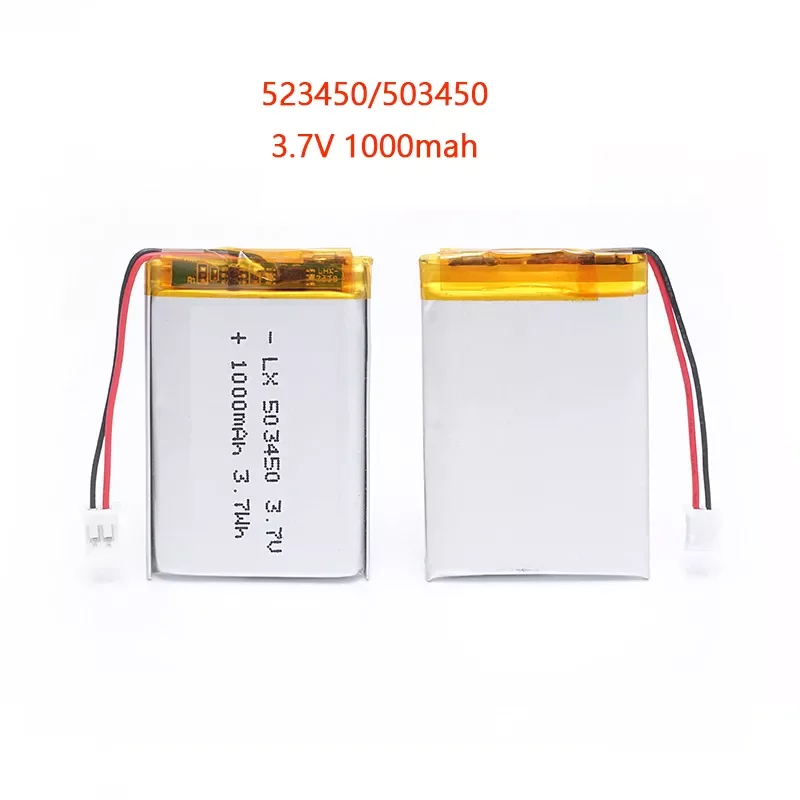 

NEW2023 523450/503450 1000mAh 3.7V Polymer Lithium Rechargeable Battery Li-ion Battery JST PH2.0 2pin For GPS Smart Phone DVD MP