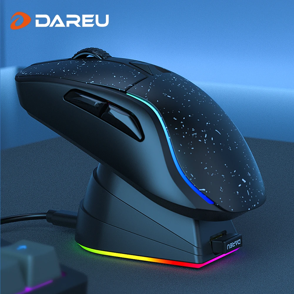 DAREU PC Gaming Mouse Tri-mode Connect Bluetooth Wired 2.4G Wireless Mice with Charging Base KBS Buttons for Laptop Gamer |
