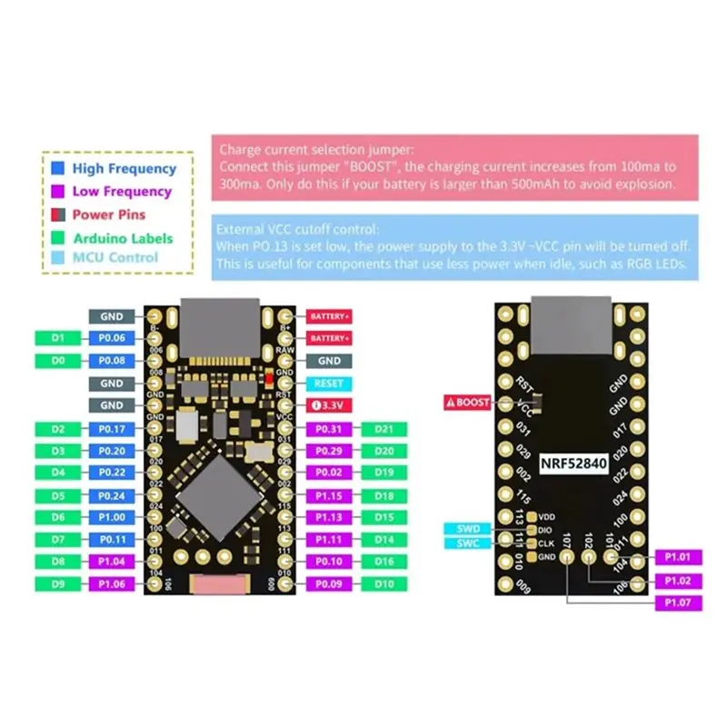 Фото Плата разработки A99E-10X NRF52840, совместимая с Nice Nano V2.0, Bluetooth, управление зарядкой, Promicro NRF52840 №3