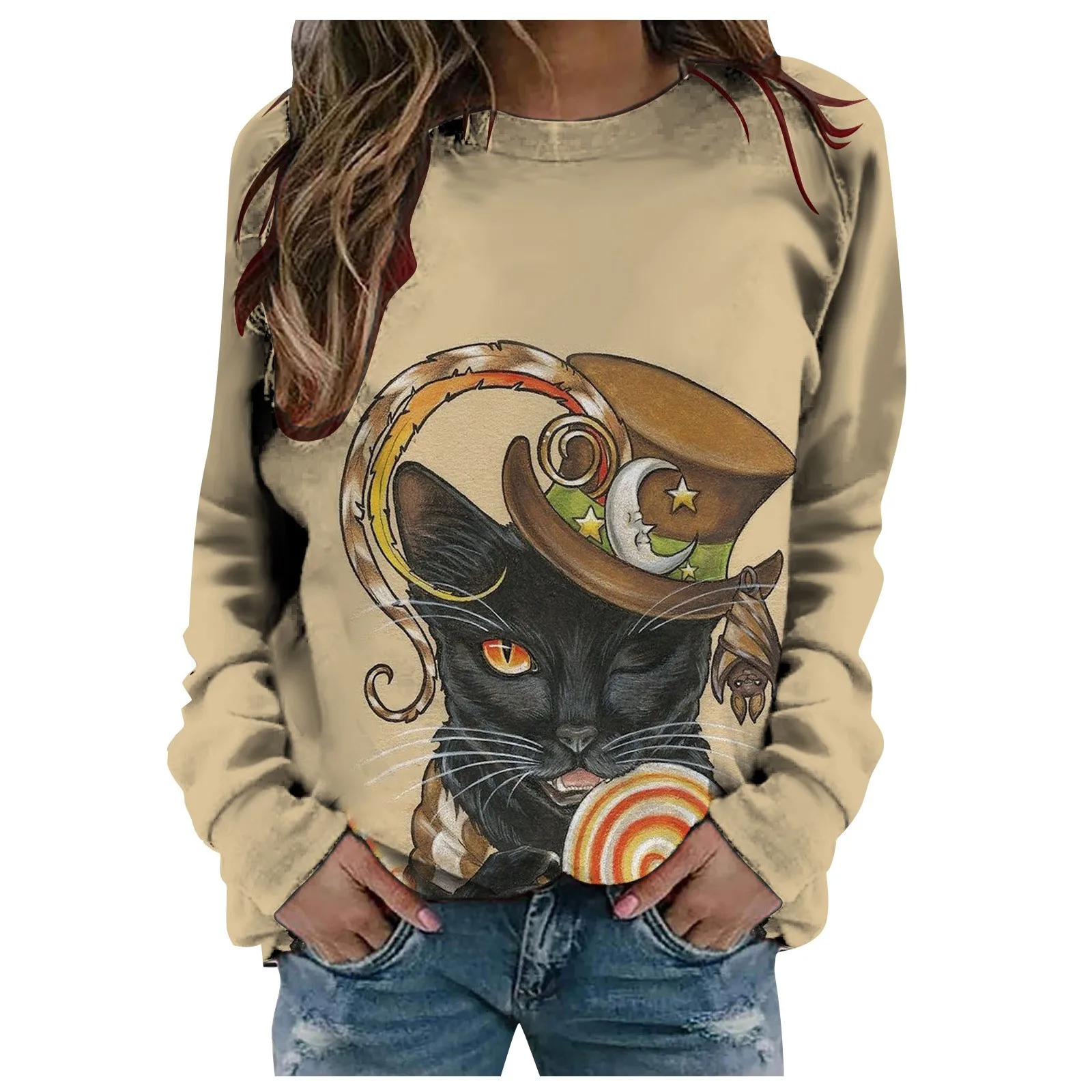 

Women's Casual Fashion 2022 New худи Halloween Print Long Sleeve O-Neck Pullover Top sudaderas con capucha roupas femininas