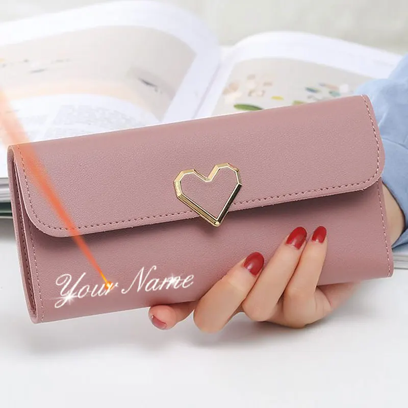 

2023 Long Women Wallets Free Name Customized Lady's New Fashion High Quality PU Female Purse Photo Holder Wallet For Girls