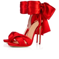 women thin high 12cm heel red wedding sandals shoes female stilettos fashion butterfly knot decoration summer sandals