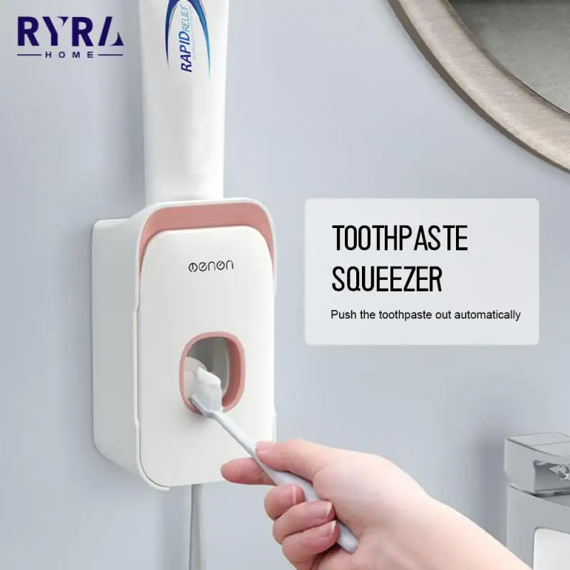 

Plastic Wall Mounted Toothbrush Holder Automatic Toothpaste Dispenser Toothbrush Storage For Toilet Bathroom Accessories