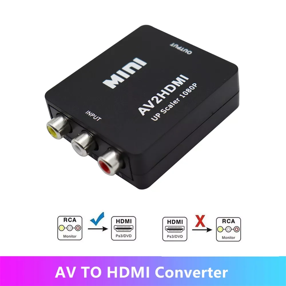 

AV2HDMI RCA AV/CVSB L/R Video to HDMI-compatible AV Scaler Adapter HD Video Converter Box 1080P Support NTSC PAL