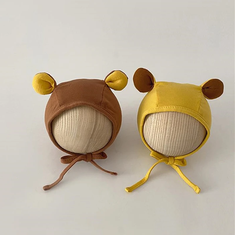 

Newborn Hat Cute Cartoon Bear Ear Beanie Baby Sweet Patchwork Cap for Boy Girl Korean Contrast Color Baby Photography Props Cap