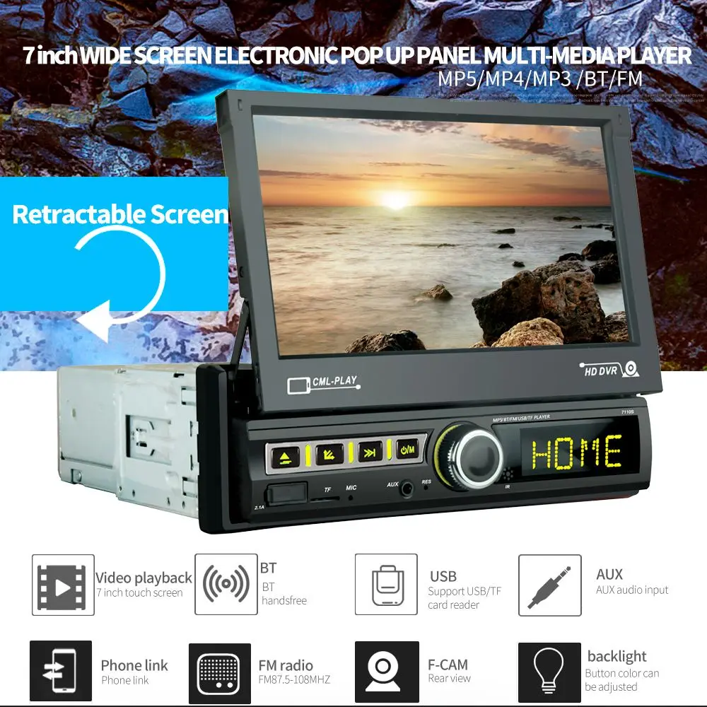 

Interior Part FM/USB/AUX Dashboard Rearview Camera In-dash Audio Head Unit Car Stereo Radio Bluetooth Car MP5 Player