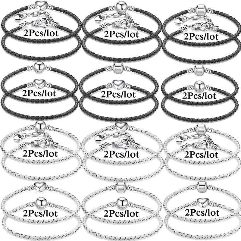 

2Pcs/Lot Hot Sale Black White PU Leather Chain Charm Bracelet For Women Men Fit DIY Brand Bracelets Jewelry Gift Special Offer