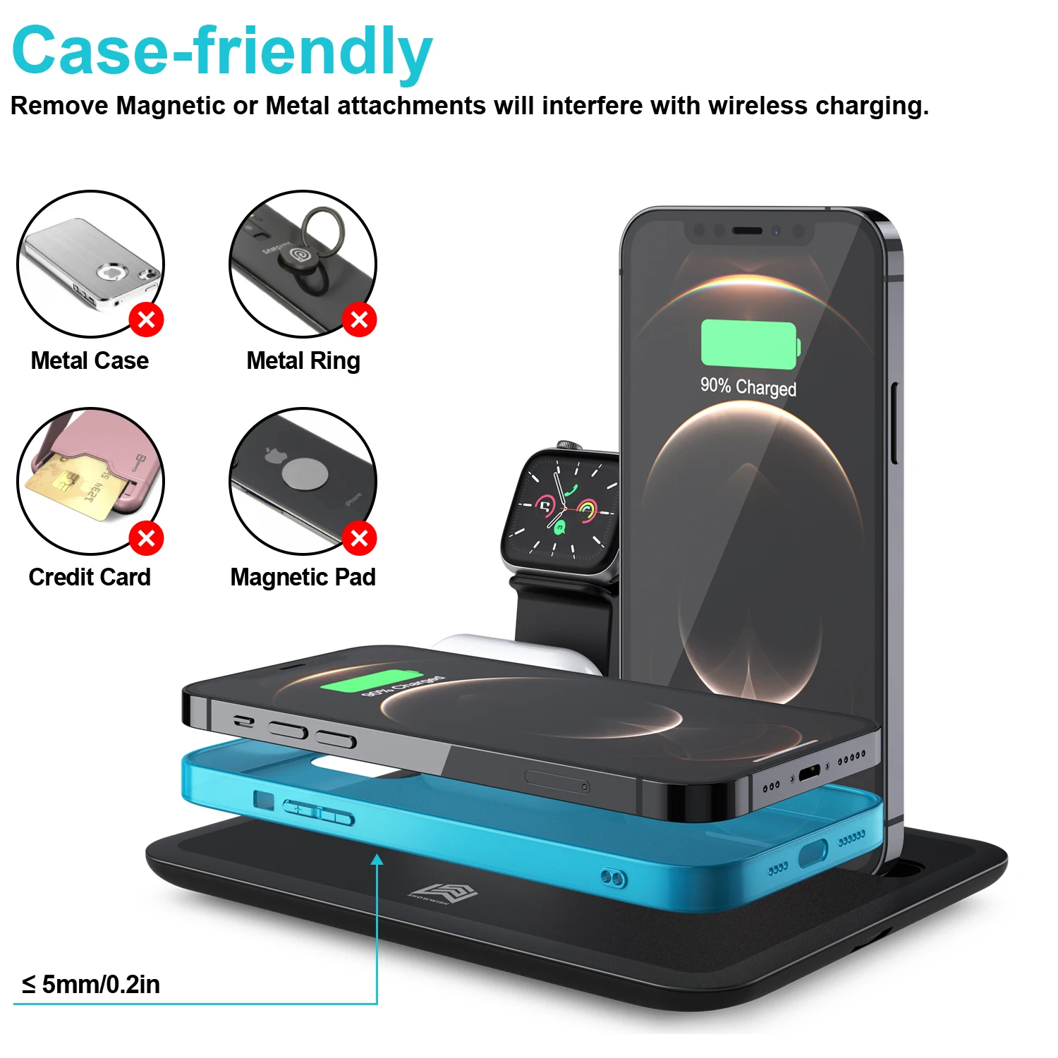 

15W 5 in 1 Wireless Charging Stand for iPhone 8 11 12 Samsung S20 iWatch 2-7 SE Airpods Detachable Fast Charging Stand Holder