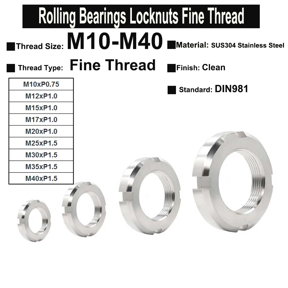 1 шт.-5 шт. DIN981 M10 M12 M15 M17 M20 M25 M20 M35 M40 SUS304 роликовые подшипники из нержавеющей стали, контргайки с резьбой с мелким шагом