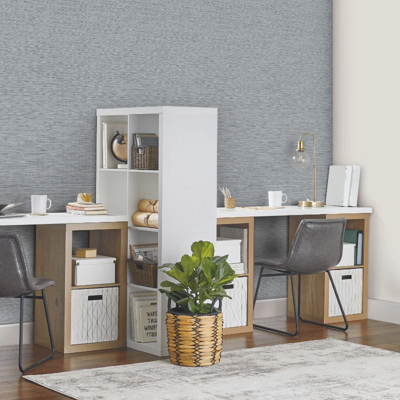 

Blue Faux Textured Grasscloth Peel and Stick Wallpaper
